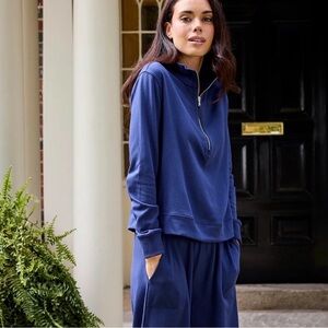 LAKE English Navy Blue Soft Cozy Leisure 1/4 Quarter Zip Sweatshirt Pullover | L